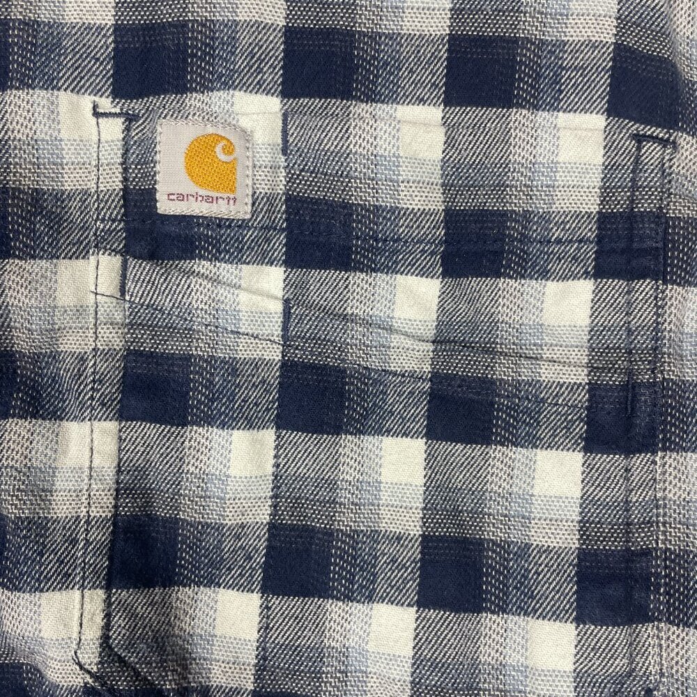 Carhartt Casual Button-Down Flannel Shirt Men's Navy White S Cotton Relaxed Fit! - Picture 2 of 5